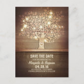 Carte Postale Faire-part Arbre Rustique & Guirlande Lumineuse Save The Date (Devant)