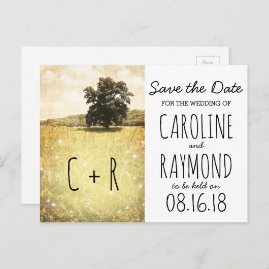 Carte Postale Faire-part Arbre Rustique Lucioles Enchantées Prairie Enregis (Devant / Derrière)