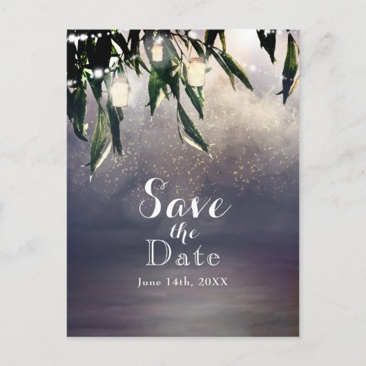Carte Postale Faire-part Arbre Saule Pleureur & Pot Mason Save the Date (Devant)