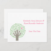 Carte Postale Faire-part Arbre Vert Coeurs Roses Enregistrer La Date (Devant / Derrière)