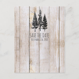 Carte Postale Faire-part Arbres de pin rustiques en bois campagne Save the 