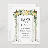 Carte Postale Faire-part Arc à canopée mariage Aquarelle Jaune Floral (Devant / Derrière)