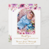 Carte Postale Faire-part Arch Photo Floral Script Merci bébé naissance (Devant / Derrière)