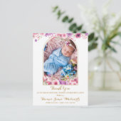 Carte Postale Faire-part Arch Photo Floral Script Merci bébé naissance (Debout devant)
