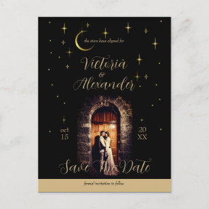 Carte Postale Faire-part Arche céleste moderne Whimsigoth noir et or