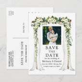 Carte Postale Faire-part Arche de baldaquin de mariage aquarelle vert flora (Devant / Derrière)