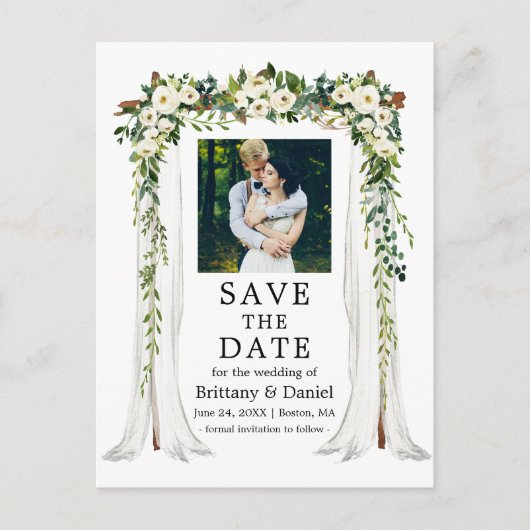 Carte Postale Faire-part Arche de baldaquin de mariage aquarelle vert flora (Devant)