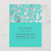 Carte Postale Faire-part Argent Foil Confetti Turquoise Enregistrer la date (Devant)