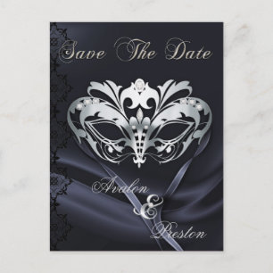 Carte Postale Faire-part Argent Masquerade Bijou Noir Enregistrer La Date