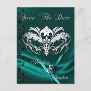 Carte Postale Faire-part Argent Masquerade Bijou Turquoise Enregistrer La D