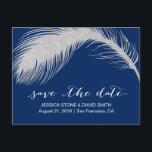 Carte Postale Faire-part Argent Peacock Feather Marine Blue Enregistrer la<br><div class="desc">Argent Peacock Feather Marine Blue Wedding Enregistrer la date Annonces.</div>