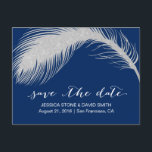 Carte Postale Faire-part Argent Peacock Feather Marine Blue Enregistrer la<br><div class="desc">Argent Peacock Feather Marine Blue Wedding Enregistrer la date Annonces.</div>