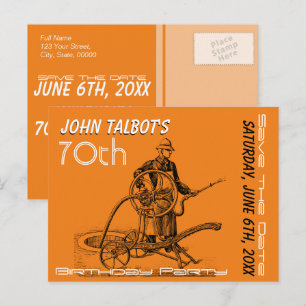 Carte Postale Faire-part Arroseur ou pompier 70e anniversaire Enregistrer l