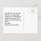 Carte Postale Faire-part Art classique Mariage gay Enregistrer la date (Dos)