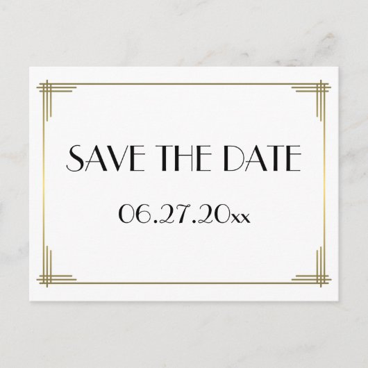 Carte Postale Faire-part Art Déco Blanc Grand Gatsby Enregistrer La Date Ca (Devant)