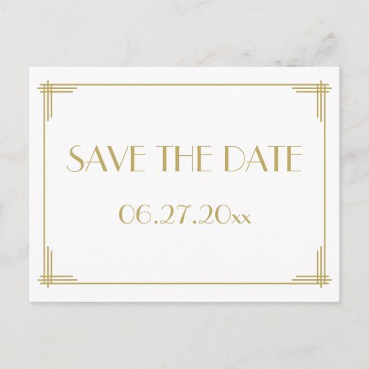 Carte Postale Faire-part Art Déco Blanc Grand Gatsby Enregistrer La Date Ca (Devant)
