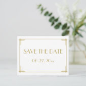 Carte Postale Faire-part Art Déco Blanc Grand Gatsby Enregistrer La Date Ca (Debout devant)