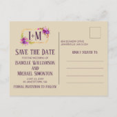 Carte Postale Faire-part Art Déco Fleurs Violettes Aquarelle Économisez la (Dos)