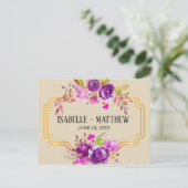 Carte Postale Faire-part Art Déco Fleurs Violettes Aquarelle Économisez la (Debout devant)