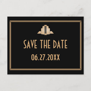 Carte Postale Faire-part Art Déco Great Gatsby Black Gold Enregistrer La Da