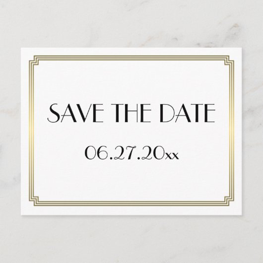 Carte Postale Faire-part Art Déco Great Gatsby Gold Enregistrer La Date Car (Devant)