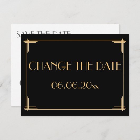 Carte Postale Faire-part Art Déco Noir Grand Gatsby Changer La Date (Devant / Derrière)