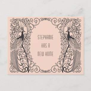 Carte Postale Faire-part Art Déco Peacock Nouvelle adresse Déplacement