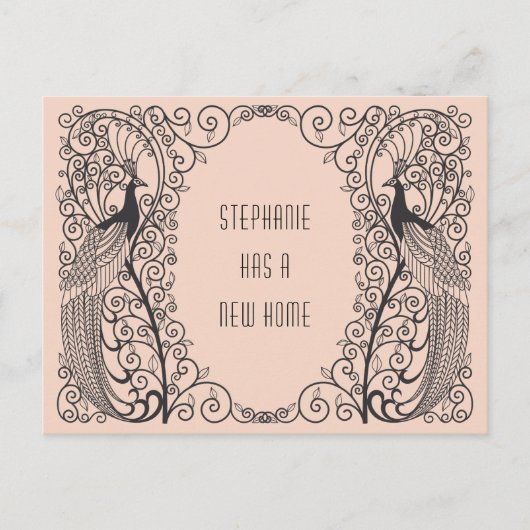Carte Postale Faire-part Art Déco Peacock Nouvelle adresse Déplacement (Devant)