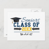 Carte Postale Faire-part Articles de fin d'études en typographie bleu jaune (Devant / Derrière)