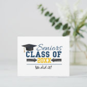 Carte Postale Faire-part Articles de fin d'études en typographie bleu jaune (Debout devant)