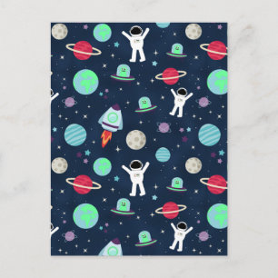 Carte Postale Faire-part Astronautes Planètes Fusées et Aliens