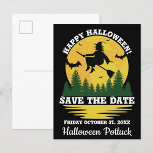 Carte Postale Faire-part Attention Halloween Sorcière qui traverse sur bala