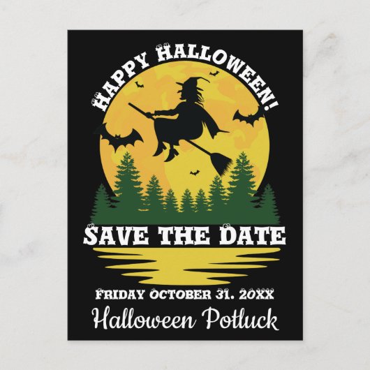 Carte Postale Faire-part Attention Halloween Sorcière qui traverse sur bala (Devant)