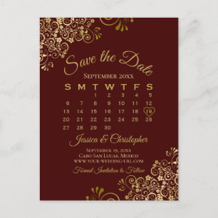 Carte Postale Faire-part Auburn Brown Gold Wedding Enregistrer le calendrie