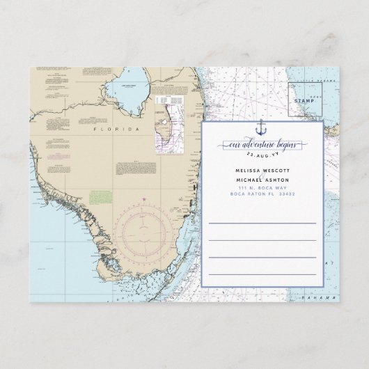 Carte Postale Faire-part Authentic Nautical Adventure commence Enregistrer  (Dos)