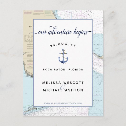 Carte Postale Faire-part Authentic Nautical Adventure commence Enregistrer (Devant)