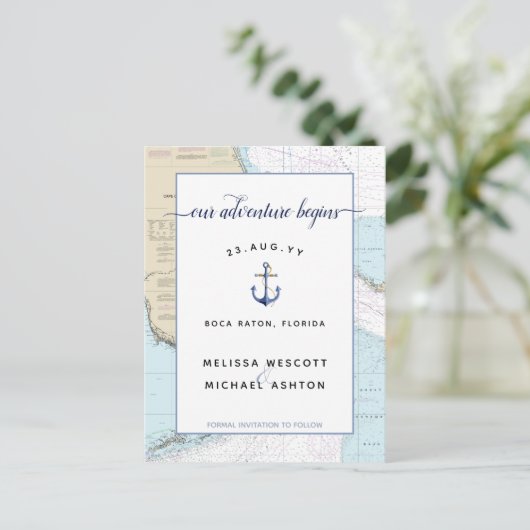Carte Postale Faire-part Authentic Nautical Adventure commence Enregistrer (Debout devant)