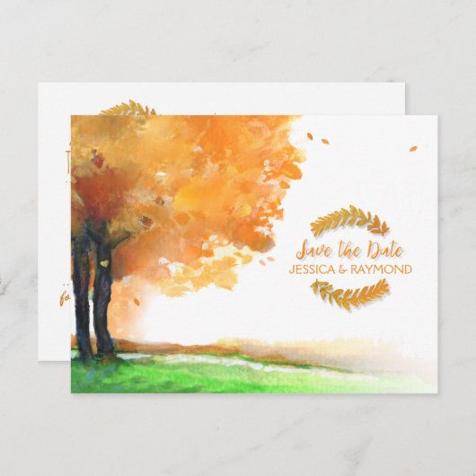 Carte Postale Faire-part Automne Arbres Automne Chute Enregistrer la date C (Devant / Derrière)