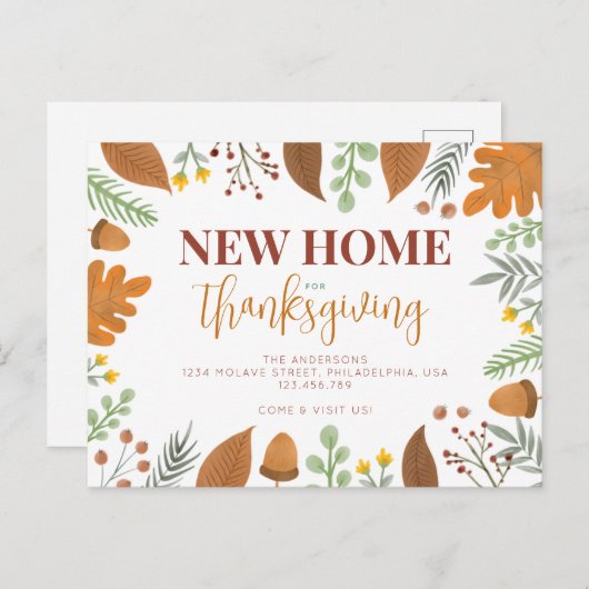 Carte Postale Faire-part Automne Automne Feuilles Nouvelle Maison Pour Than (Devant / Derrière)