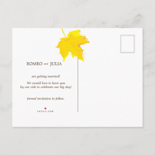 Carte Postale Faire-part Automne automne Mariage d'amour (Dos)