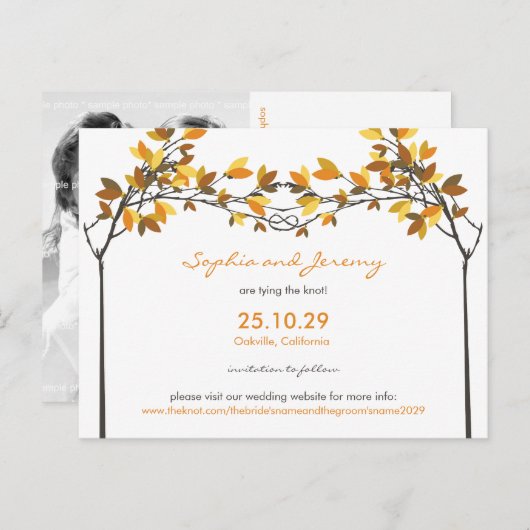 Carte Postale Faire-part Automne automne noué amour arbres Enregistrer la d (Devant / Derrière)