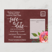 Carte Postale Faire-part Automne Bourgogne Aquarelle Mariage Enregistrer la (Dos)