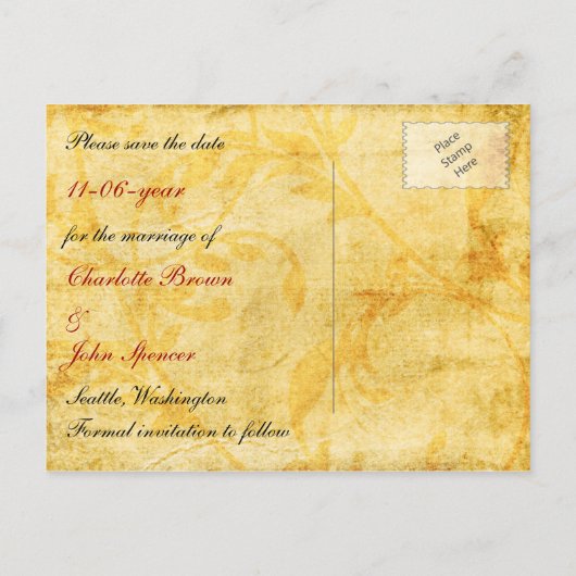 Carte Postale Faire-part automne brun feuille enregistrer la date (Dos)