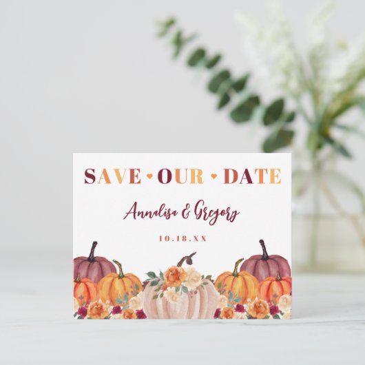 Carte Postale Faire-part Automne Enregistrer notre date (Debout devant)