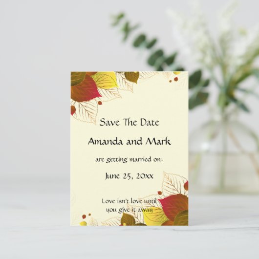 Carte Postale Faire-part Automne Feuilles D'Automne Enregistrer La Date (Debout devant)