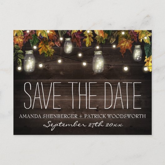 Carte Postale Faire-part Automne Firefly Mason Jar Mariage Enregistrer les  (Devant)