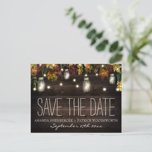 Carte Postale Faire-part Automne Firefly Mason Jar Mariage Enregistrer les  (Debout devant)