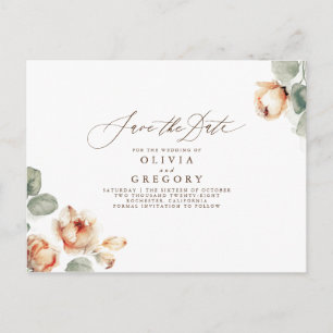 Carte Postale Faire-part Automne Floral Élégant Enregistrer la date