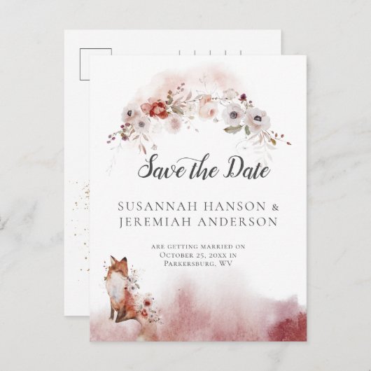 Carte Postale Faire-part Automne Floral Renard Faire Part de Conservation | (Devant / Derrière)