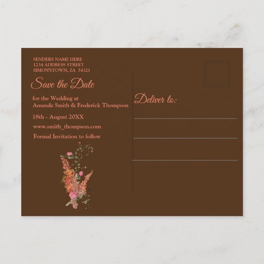 Carte Postale Faire-part Automne Neutre Toné Élégant thème botanique (Dos)